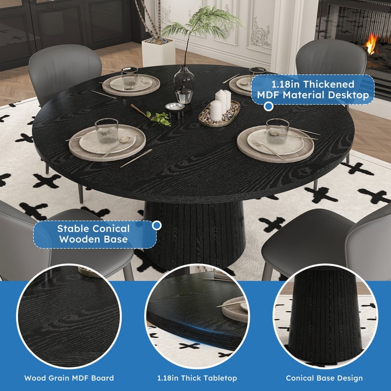 47.2'' Round Large Dining Table for 4, Accent Kitchen Dinner Table with Striped Base, Wood Side Table with Metal Frame