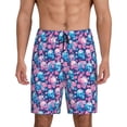 thumbnail image 3 of Lsque Blue Flower Skull Mens Sleep Pajama Shorts,Short Pajama Pants, Cotton Ultra-Soft Knit-X-Large, 3 of 9