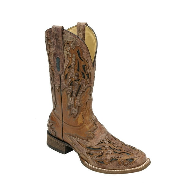 Corral Boots - CORRAL Men's Tan/Cognac with Green Inlay Square Toe