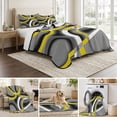 thumbnail image 6 of Queen Quilt Set 90''x96'', Yellow Geometric Lightweight Bedspread Coverlet Set with 2 Pillow Shams, Gray Black Retro Abstract Stripes Lines Breathable All Season Quilt Bedding for Bedroom/Guest Room, 6 of 9