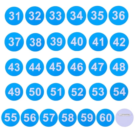 1 set Round Plastic Number 31~60 Brooches sets Blue 49mm 30pcs/set