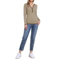 thumbnail image 2 of INSPIRE CHIC Long Sleeve Tops for Women's Stripe V Neck Casual Basic Knitted Shirts XS Brown, 2 of 6