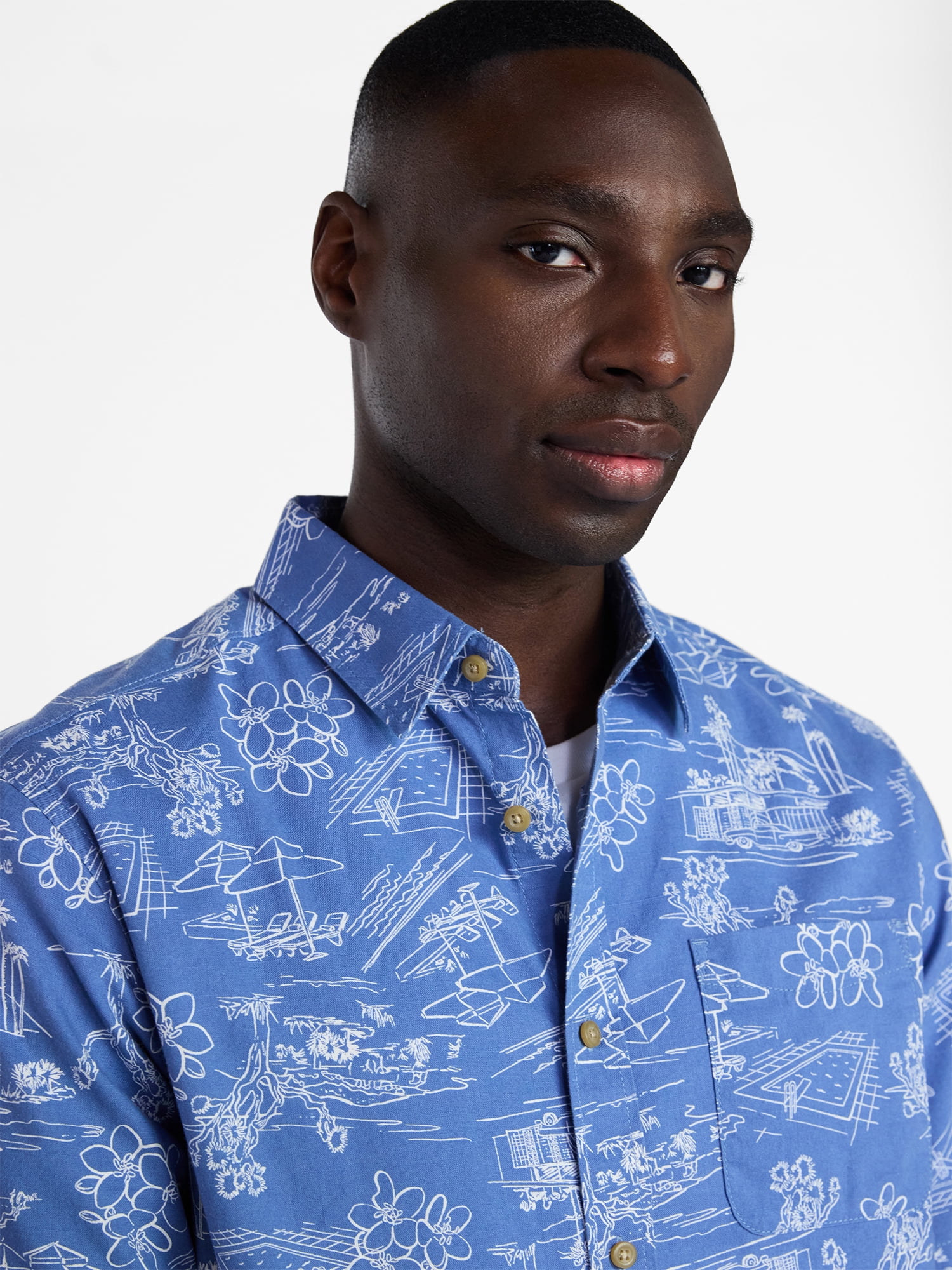 George Men's & Big Men's Modern Fit Poplin Button Up Shirt with Short Sleeves, Sizes XS-5XL