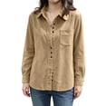 thumbnail image 4 of Zpanxa Fleece Jacket Women Corduroy Button Front Long Sleeve Shirt Jacket Loose Fit Solid Color Casual Lightweight with Pockets Fall Outerwear, 4 of 7