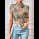 thumbnail image 5 of Top Corto de con Estampado para Mujer, Corta, Cuello Alto, Ajustado, con Ribete en Forma de Lechuga, Transparente, para Salir Color Matcha S, 5 of 9