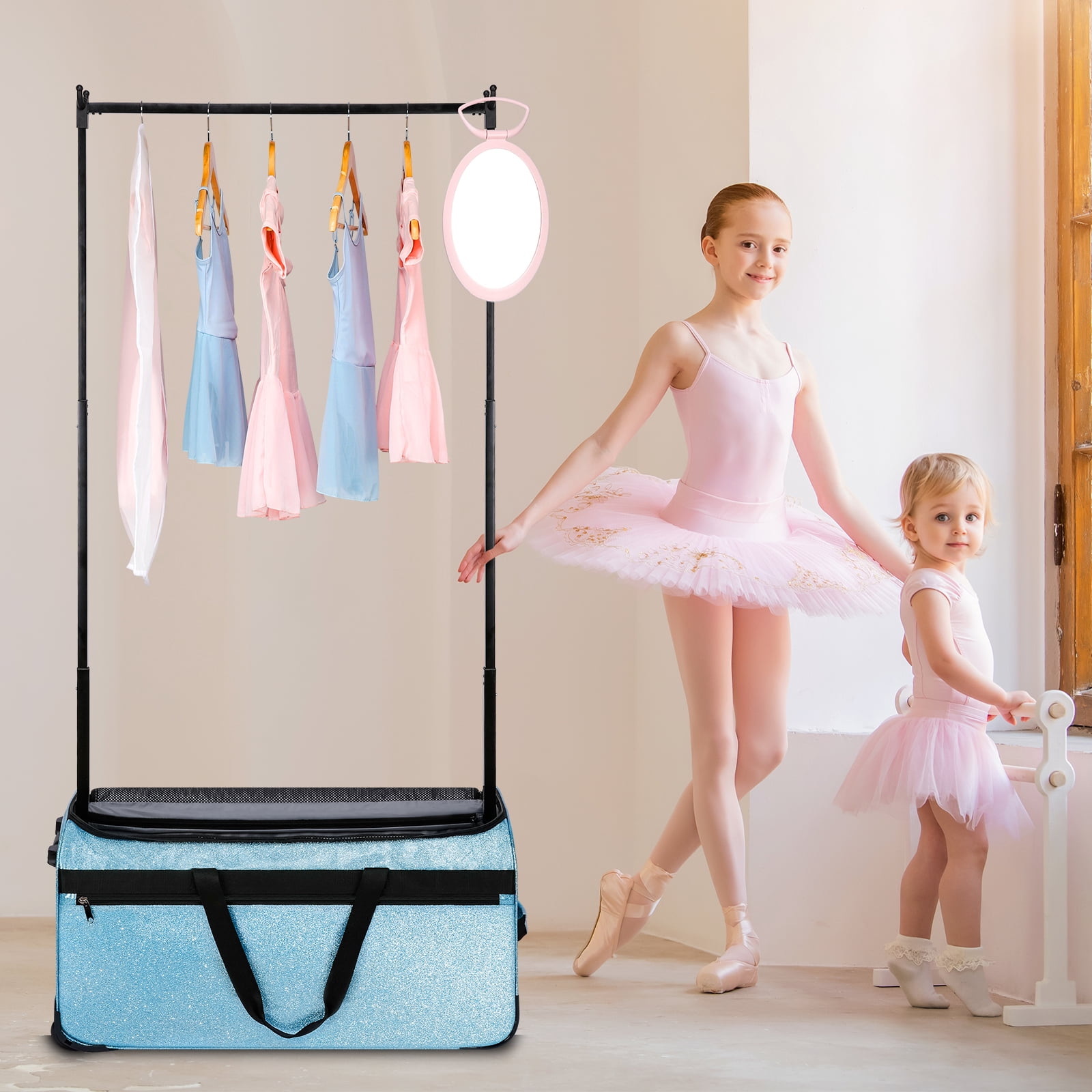 Dance Bag with Garment Rack, 28" Rolling Dance Competition Bag for Shows,Travel and Performances