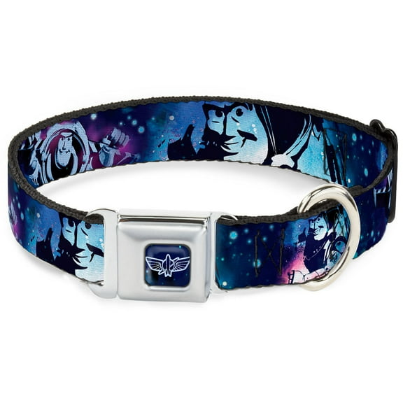 Disney Pet Collar, Dog Collar Metal Seatbelt Buckle, Buzz Lightyear Poses Galaxy Blues, 16 to 23 Inches 1.5 Inch Wide