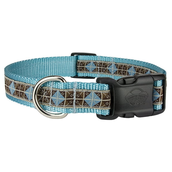 Country Brook Petz® Deluxe Blue & Brown Diamond Woven Ribbon on Ocean Blue Dog Collar Limited Edition, Extra Large