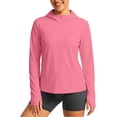 thumbnail image 2 of Hurxie Womens Athletic Jacket Hoodie Zip Up Cropped Lightweight Jackets UPF 50+ Sun Protection Long Sleeve Workout Shirt Pink,S, 2 of 7