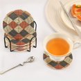 thumbnail image 3 of Yayeee 6 PCS Drink Coasters with Holder Set Woven Absorbent Round Tabletop Hot Pad, Checkered Pattern, 3 of 7