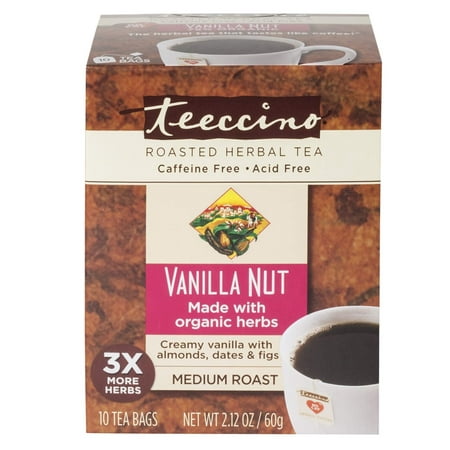 Teeccino Vanilla Nut Chicory Roasted Herbal Tea, Caffeine Free, Acid Free, Prebiotic Coffee Substitute, 10 Tea