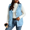 thumbnail image 2 of SSZMDLB Women Fall Winter Sleeveless Button Down Hooded Vest Plus Size Open Front Casual Solid Basic Layering Tops, Light Blue 2XL, 2 of 5