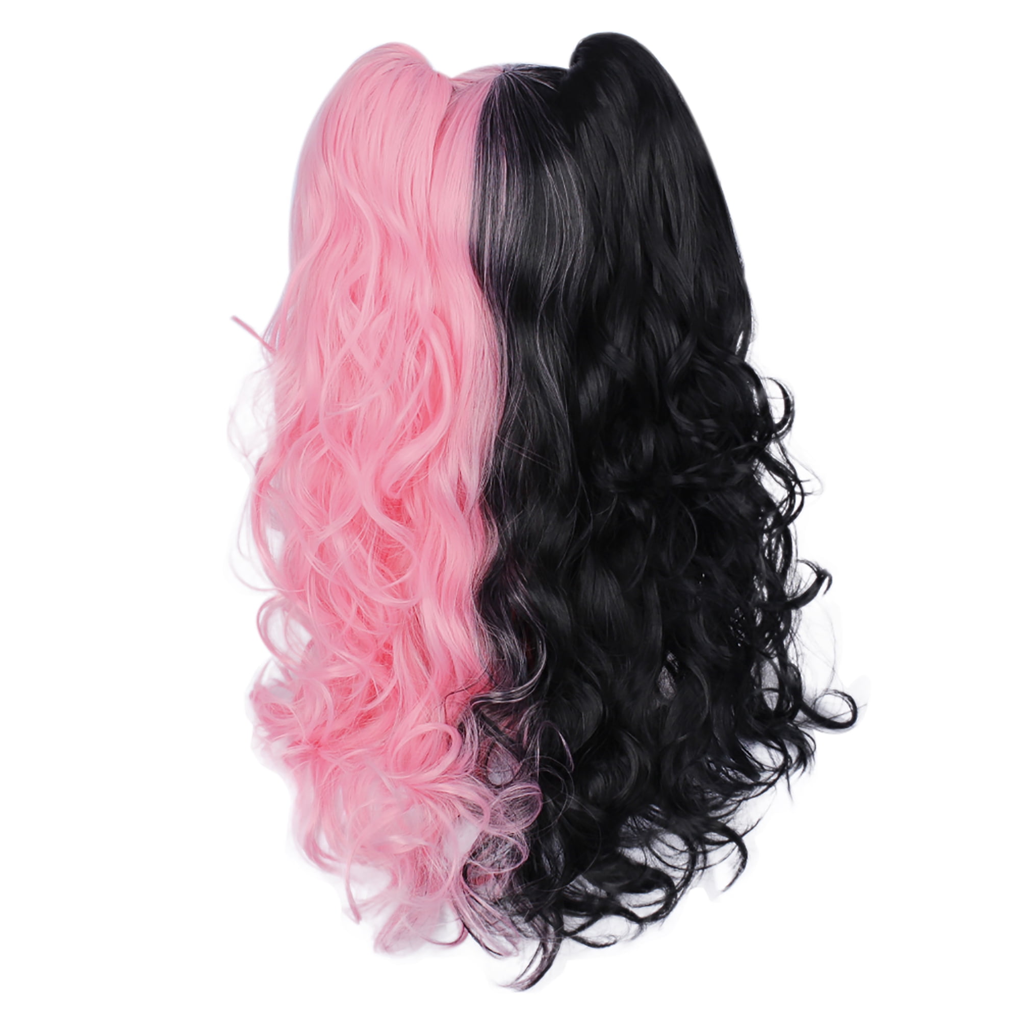 Unique Bargains Wigs for Women 24" Ponytail 24" Body Length Black Pink Curly Wig with Wig Cap