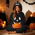 thumbnail image 4 of HNMKIU Unisex Pajamas For Men Women, Halloween Cosplay Pumpkin Face Hooded Loose Long Sleeve Onesie Home Sleepwear Black,L, 4 of 9