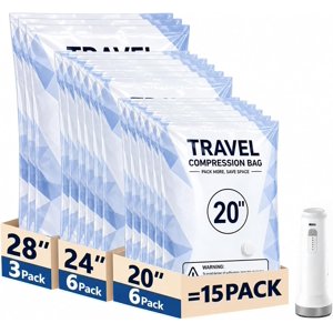 Travel Vacuum Bags with Rechargeable Pump 15 Pack Compression Bags