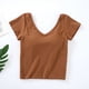 thumbnail image 3 of Tops de Manga Corta Sexy para las Mujeres, Color Sólido con Almohadilla de Pecho, Sujetador un Fondo Envuelto Pijamas, 3 of 3