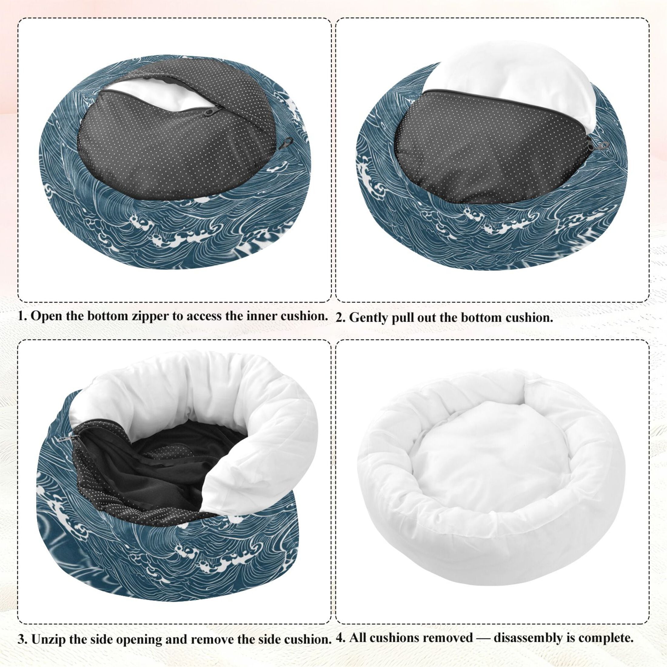Iauyy Pet Couch Donut Cat Bed for Indoor Cats/Small Dogs Washable & Machine with Non-slip Bottom Calming Cat Furniture, Vector Illustration (M)