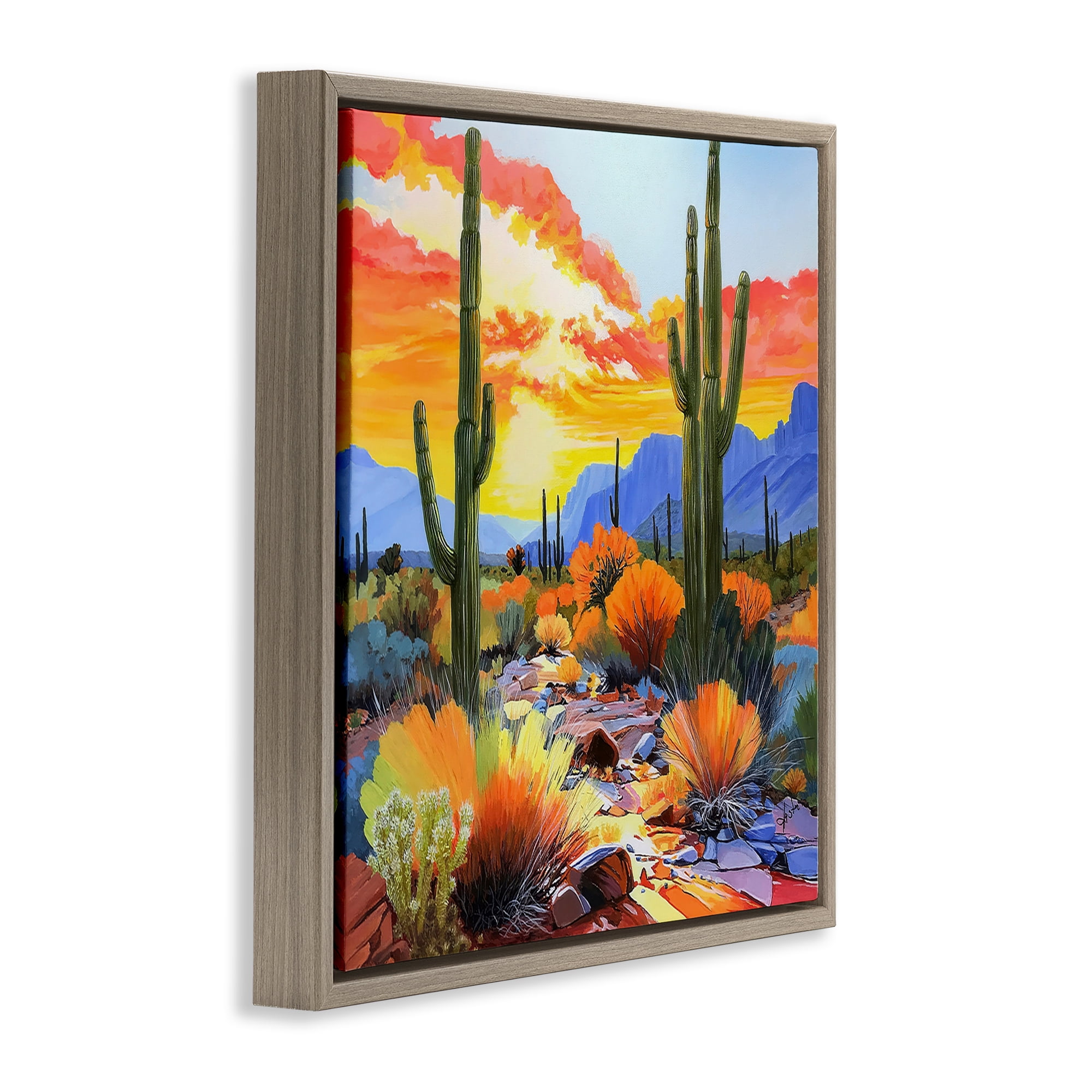 Stupell Industries Desert Splendor Cacti Brown Framed Floater Canvas Wall Art, design by John Jaster