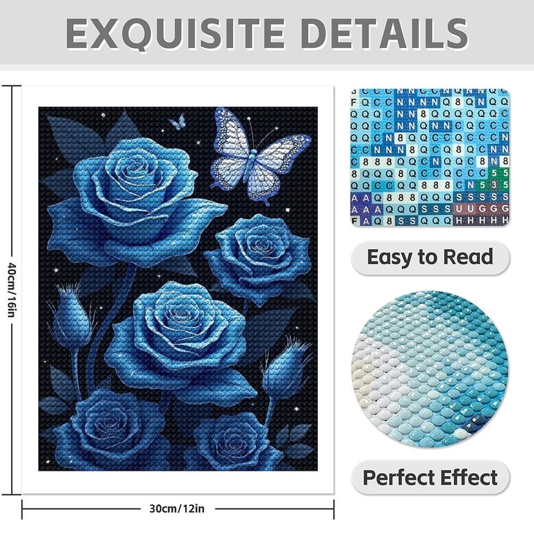 Diamond Art Kit for Adults, Butterfly Rose Blue Print No.72