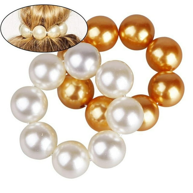 Femmes Filles Haute Élastique Grande Queue de Cheval Bande Élastique Faux Faux Faux Imitation Perle Cheveux Queue de Cheval Bagues Bande Couvre-Chef Tête Wrap