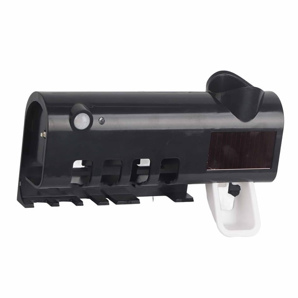 Soporte inteligente para cepillos de dientes UV con dispensador de pasta de dientes, montado en la pared, seguro y limpio, negro