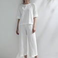 thumbnail image 5 of WTOBBY Women's Cotton Linen Casual Set, 3/4 Sleeve Round Neck Top & Relaxed Pants, Breathable Summer Outfit for Travel,White L, 5 of 5