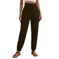 thumbnail image 1 of Pantalones de cintura elástica para las mujeres Color sólido empaquetado pies cordón longitud completa cónico Jogger bolsillos pantalones verde oliva mujeres, 1 of 6
