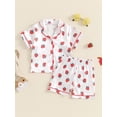 thumbnail image 2 of FEORJGP Kids Girl 2Pcs Pajama Set 1T 2T 3T 4T 5T 6T 7T Toddler Baby Satin Loungewear Short Sleeve Shirts Strawberry Print Button T-Shirts Tops + Elastasual Comfy Sleepwear Outfits for Summer, 2 of 9