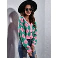 thumbnail image 4 of Women'S Knit Cardigan Sweaters Long Sleeve Argyle Open Front Button Down V Neck Cropped Coats Casual Trendy Tops Pink Green S, 4 of 10