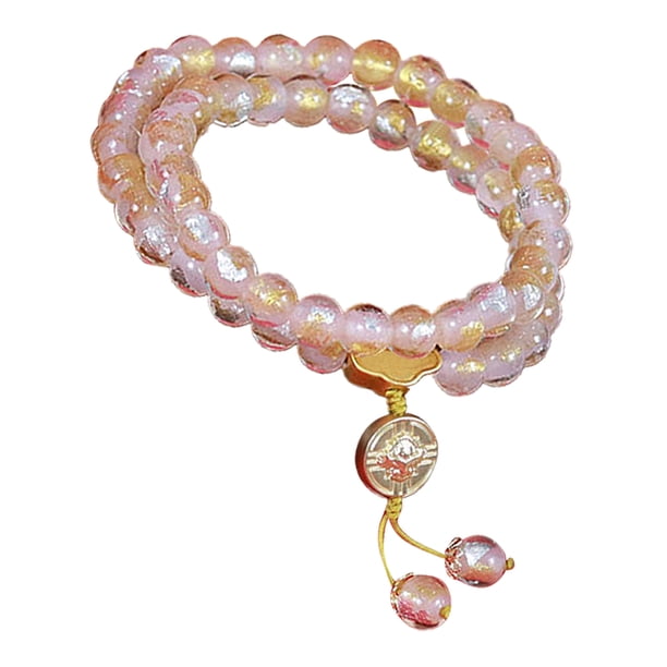 Pulsera hecha a mano con cuentas de vidrio de lámina dorada, pulseras elásticas de múltiples vueltas, para meditación para hombres y mujeres