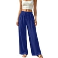 thumbnail image 3 of Liuinsasek Womens Wide Leg Pants Solid-Color High-Waisted Casual Drawstring Pants Elastic Waistband with Ruffle Trim Lightweight and Comfortable, 3 of 6