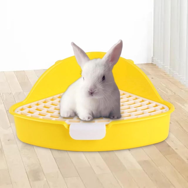 Inodoro Triangular mediano para conejos, orinal esquinero con rejilla para mascotas, hurones, animales pequeños, accesorios para conejos, accesorios p Amarillo