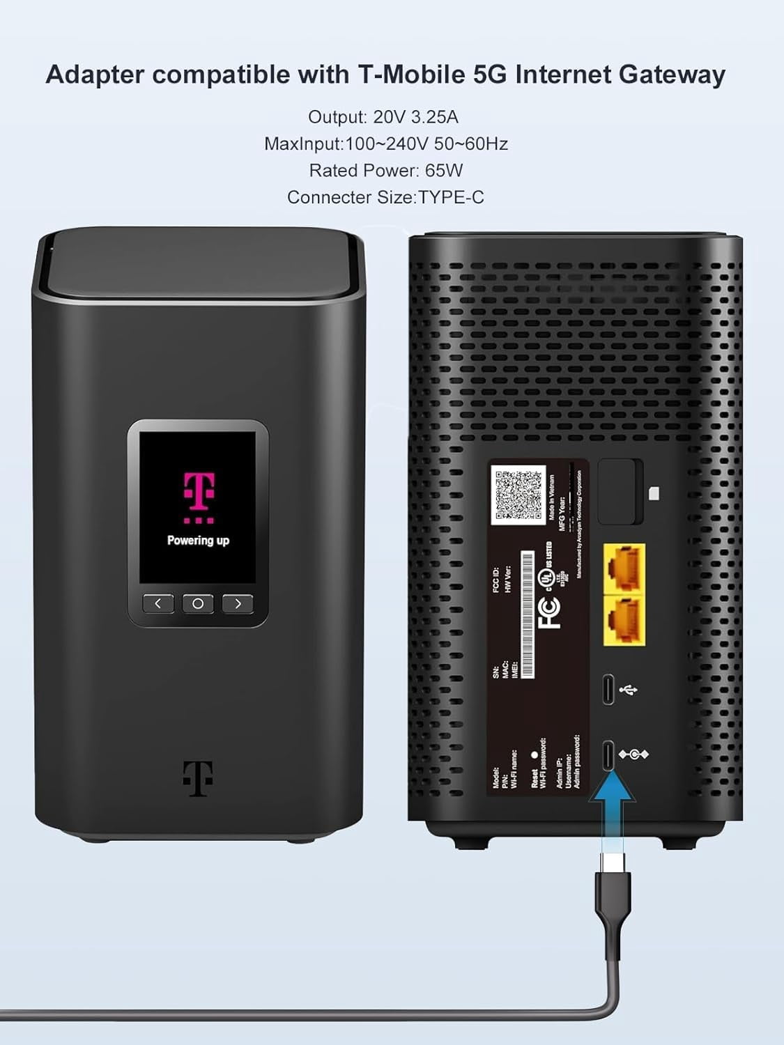 Power Adapter for T-Mobile 5G Internet Gateway - Arcadyan KVD21 Charger Power Cord