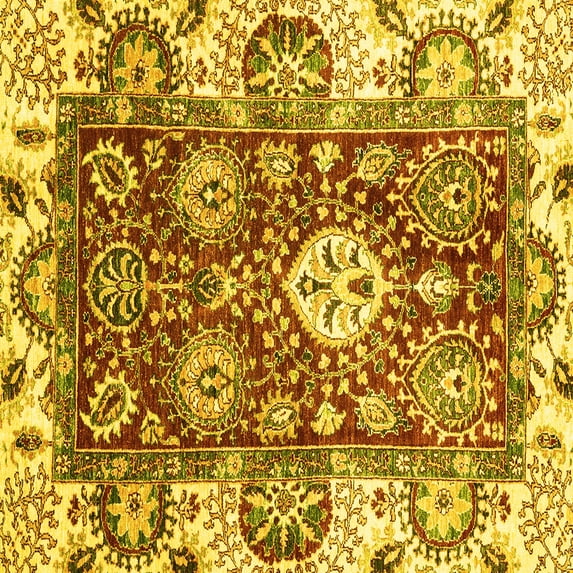 Ahgly Company Machine Washable Indoor Square Abstract Yellow Modern Area Rugs, 3' Square