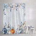thumbnail image 3 of Shower Curtains for Bathroom, Blue Pumpkins Fall Waterproof Fabric Shower Curtain, Thanksgiving Coastal Eucalyptus Leaves Decorative Bathroom Curtain for Bathtub, 36"x72", No Hooks Included, 3 of 9