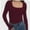 Burgundy, variant on Womens Square Neck T Shirts Long Sleeve Tops Fitted Tees