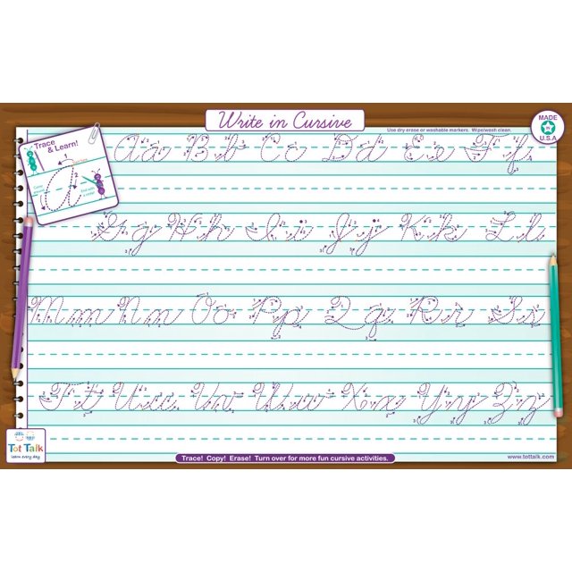 Tot Talk Mantel Individual Educativo De Escritura Cursiva Para Niños – Hecho En Estados Unidos – Mantel Individual Duradero De Doble Cara Interactivo Para Práctica De Escritura Cursiva – Impermeable S