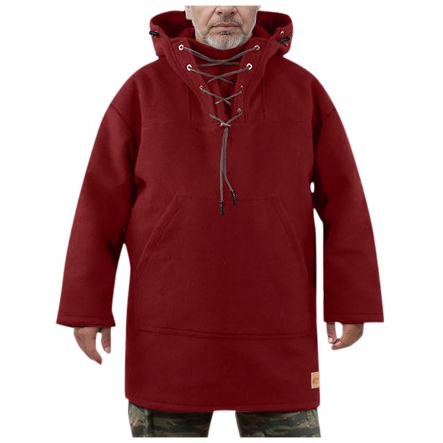 Men's Retro Stand Collar Hooded Sweatshirt Casual Loose Fit Business Style Mid Length Long Sleeve Solid Color Top