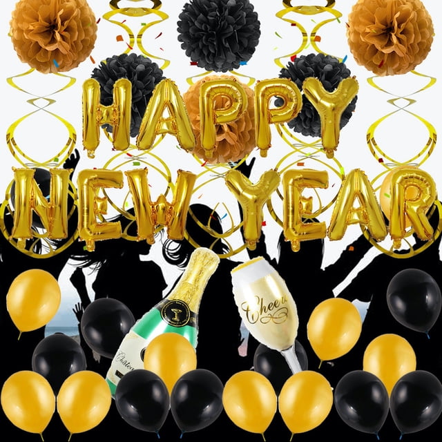Set de globos Happy New Year, copa de vino Mylar, 40 unidades, +30 cm