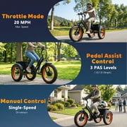 YEBEI Electric Tricycle for Adults E-Trike Motorized Tricycle Electric 3 Wheels Trike Powerful Peak750W Motor Electric Tricycle 48V15AH Lithium Battery Max 20MPH 20*4.0” Fat Tire Red