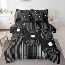 Erosebridal Geometric Lines Bed in a Bag Twin Size, Black and White Bed Set, Modern Abstract Bed Sheets Setp with Comforter Super Cozy Bedroom Decoration, Reversible 7 Pieces