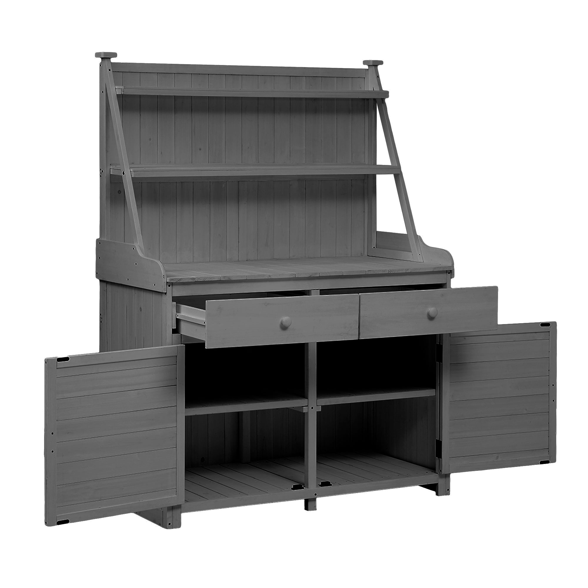Yoneston 65" Potting Bench Table with Storage Shelf, Fir Wood Garden Workstation with Drawer and Cabinet, Outdoor Planting Table for Gardening Backyard Mudroom, Gray