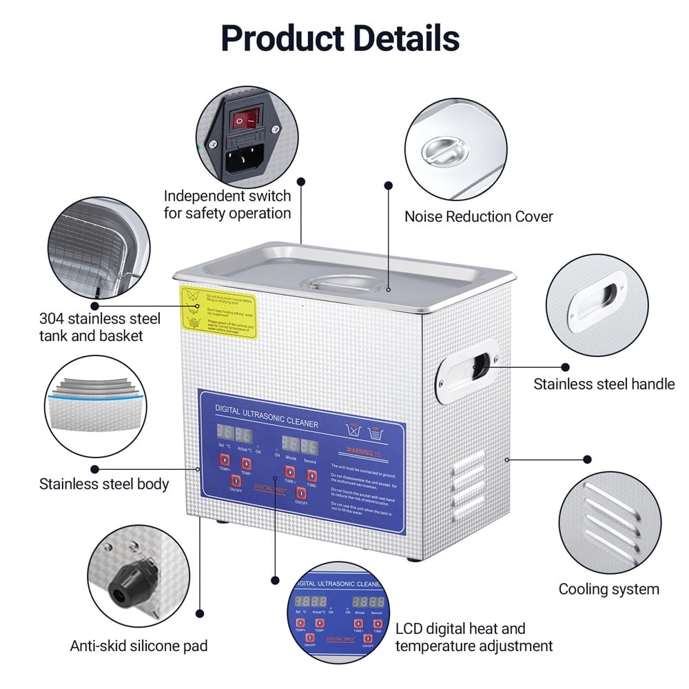 Commercial Ultrasonic Cleaner, 3.2L Professional Ultrasonic Cleaner, 40kHz with Digital Timer&Heater, 120w Excellent Cleaning Machine for Watch Eyeglasses Rings