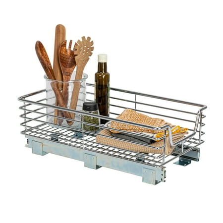 Household Essentials Glidez Multipurpose Chrome-Plated Steel Pull-Out/Slide-Out Storage Organizer for Under Cabinet Use - 1-Tier Design - Fits Standard Size Cabinet or Shelf, Chrome