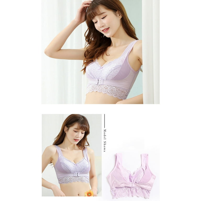 Front Buckle Gathe r up Milk Sleep Lace No Steel Ring Bra - Cushion,  Beautiful + Wireless Metal Free, 3-Step Hook & Side/Back Lifting Structure