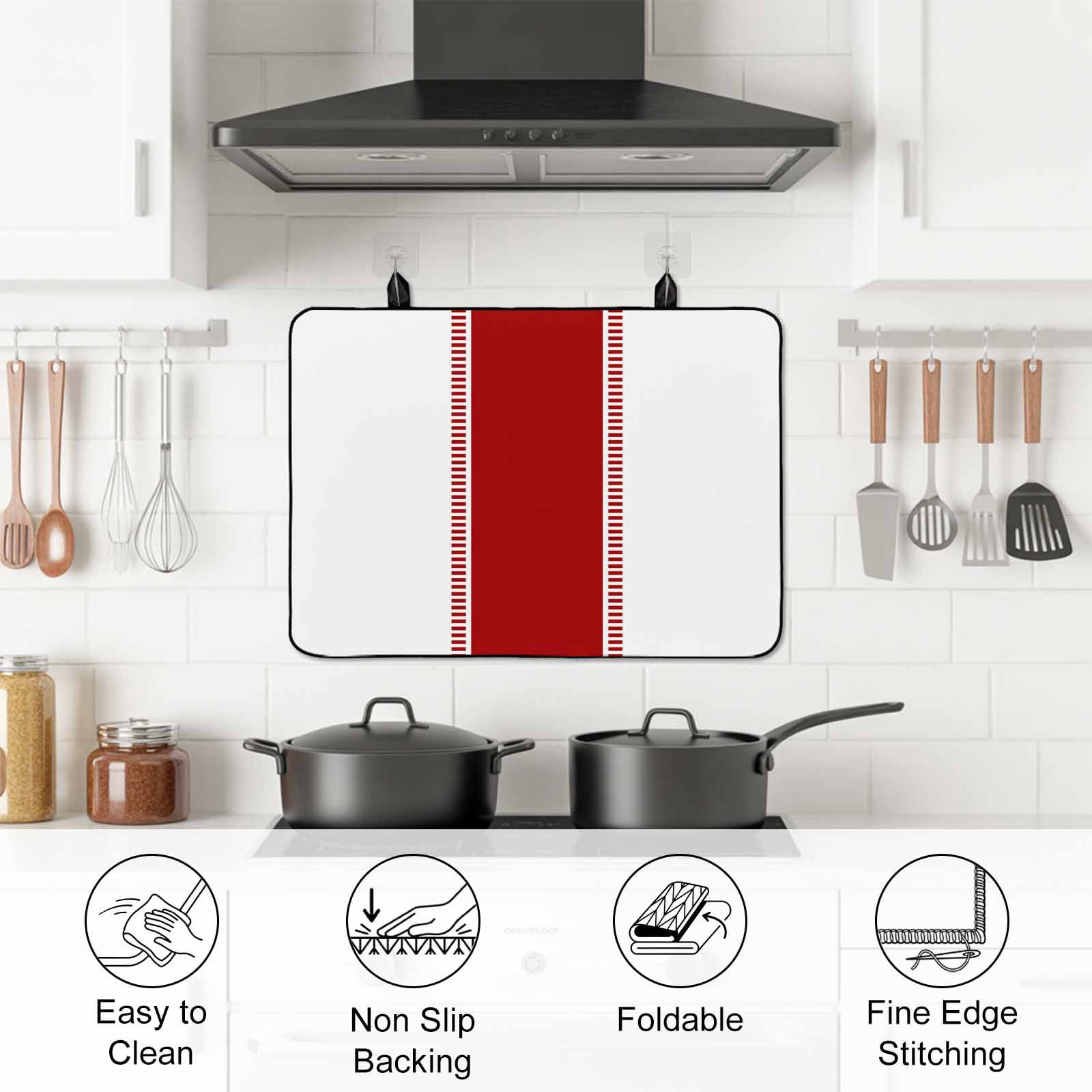 Red Solid Color Texture Stove Top Cover for Electric Stove, Heat-proof & Non Slip Glass Top Stove Cover Protector, Simple Red Stripes Kitchen Flat Cooktop Rubber Mat 36x21 Inches