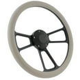 thumbnail image 1 of Black Boat Steering Wheel 14 Inch Aluminum With Grey Vinyl Half Wrap, Horn Button, and Installation Adapter, 1 of 3