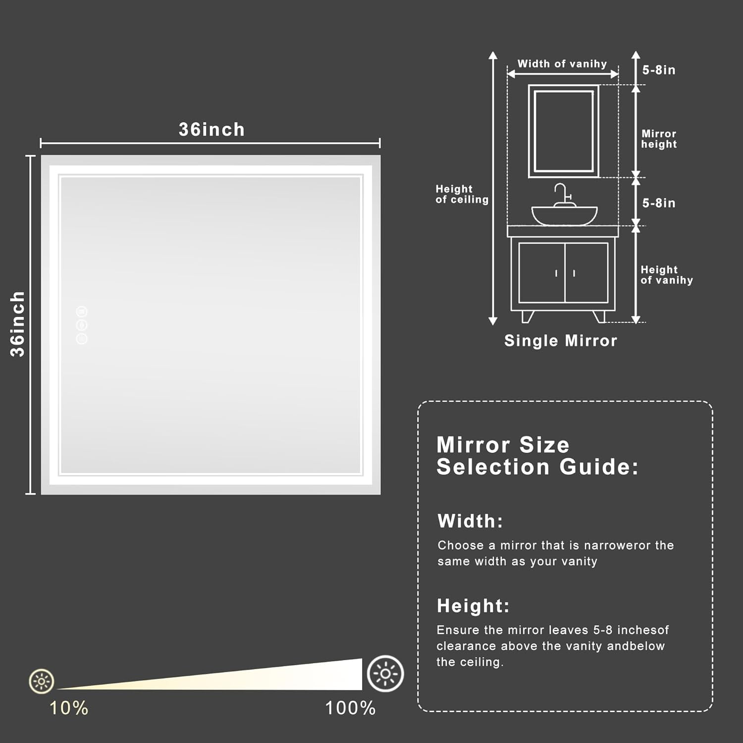 36''X36'‘ LED Bathroom Mirror with Lights Backlit + Front Lit, Lighted Mirrors for Bathroom Wall Anti-Fog, Dimmable, Lighted Bathroom Vanity Mirror Memory Function, HD Tempered Glass