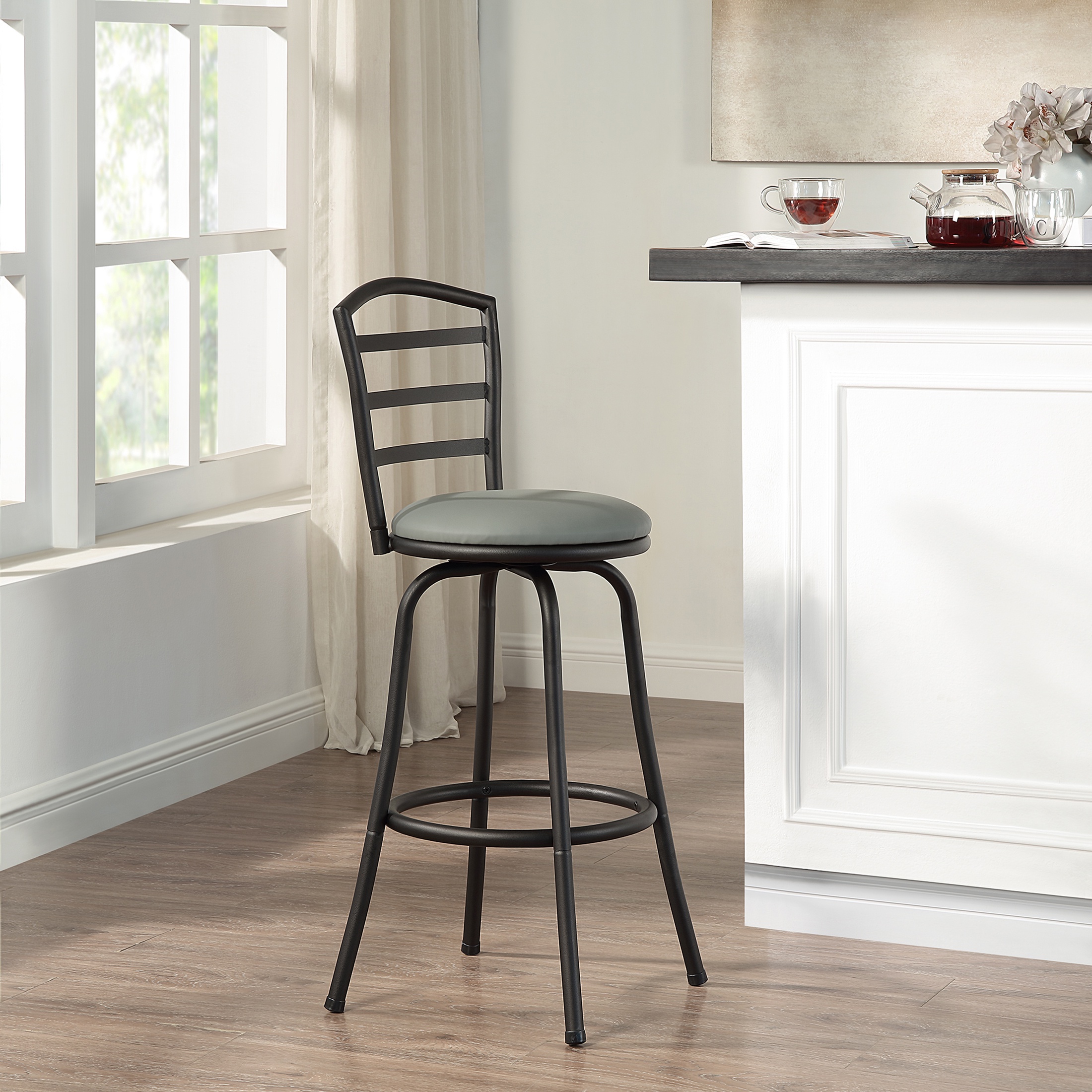 Mainstays 2-Pack Swivel Bar Stools, Adjustable 24-29 in, Black photo 7