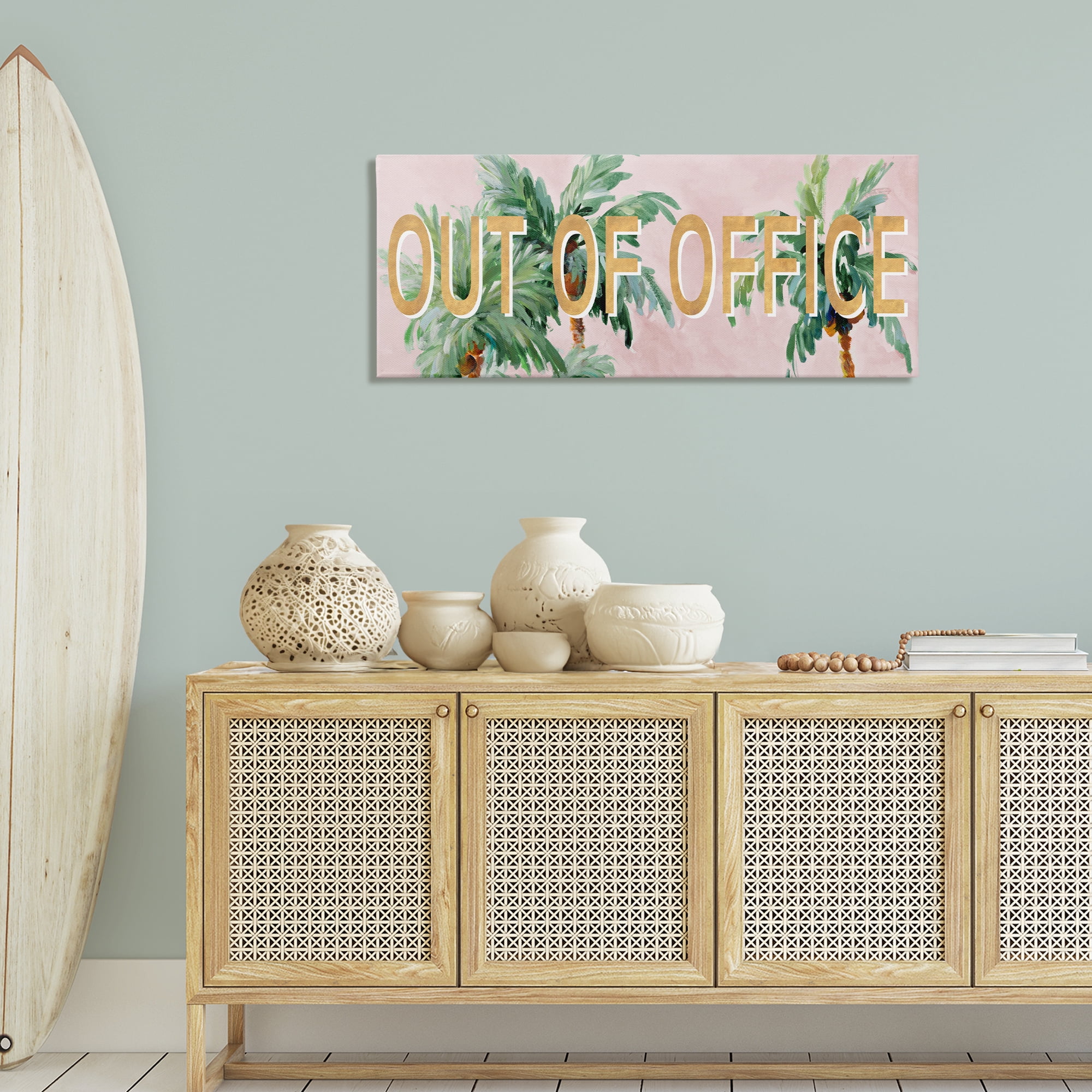 Stupell Industries Out Of Office Palms Typography Painting Gallery Wrapped Canvas Art Print Wall Art, 48 x 20